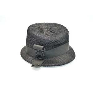 Cherry and Webb Mid Century Black Straw Ribbon Sunday Dress Hat